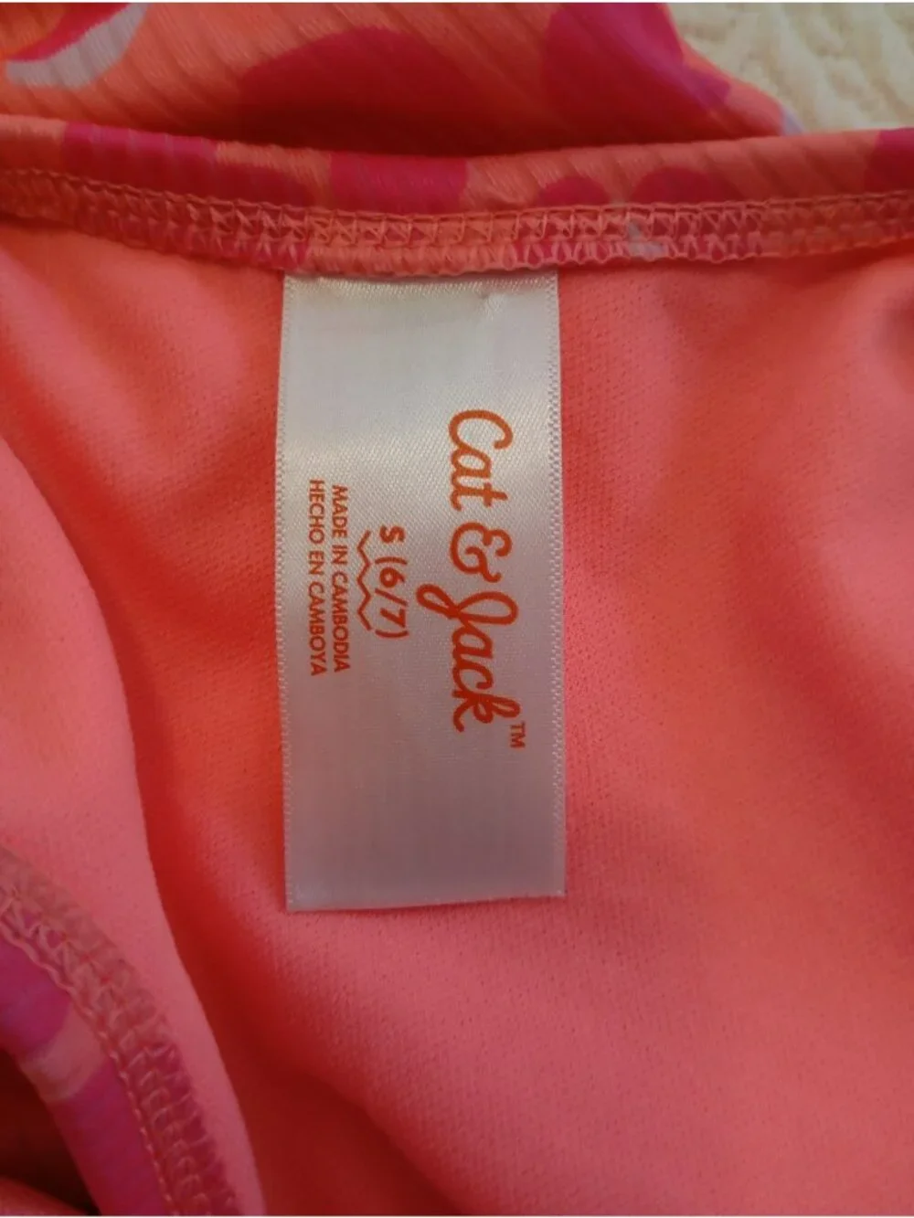 Girls Coral & Pink Heart Patterned Cut-Out Bikini Size S (6/7) Cat & Jack - Picture 2 of 9